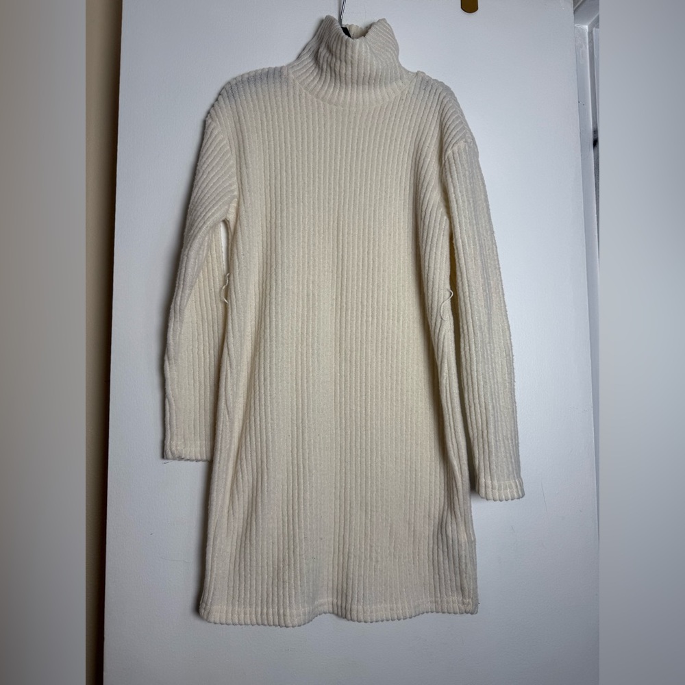 Cream Turtleneck Sweater Dress